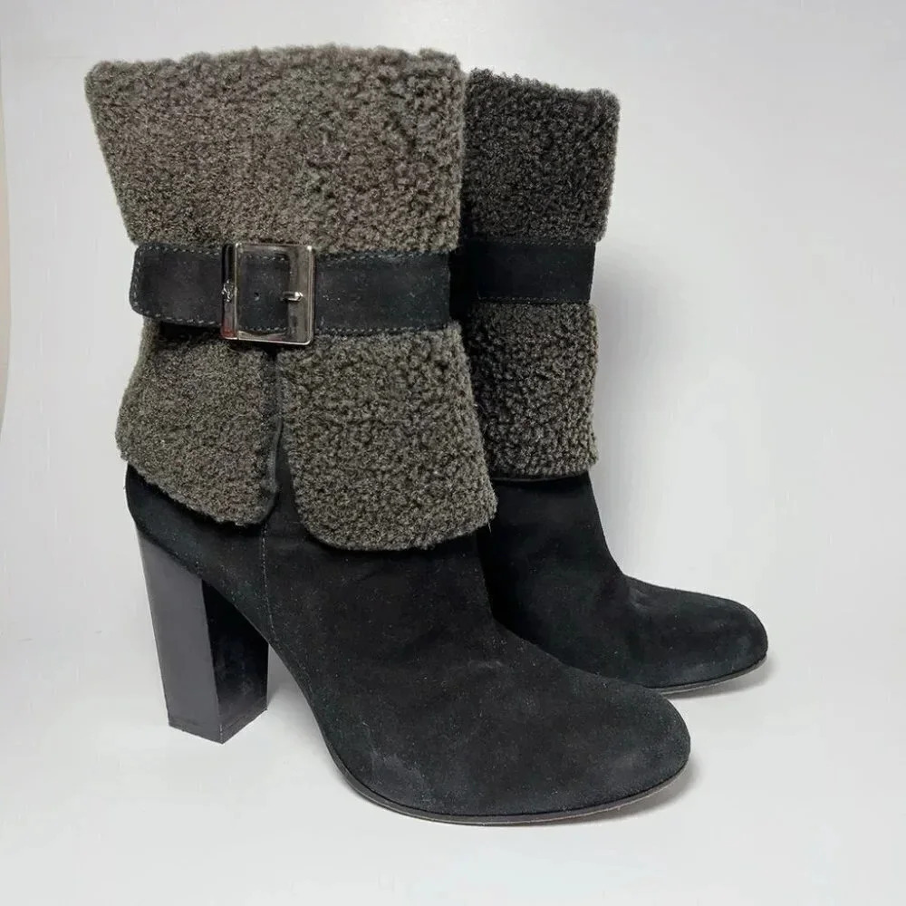 Donald J Pliner Carmen Sherpa Heeled Buckle Booties